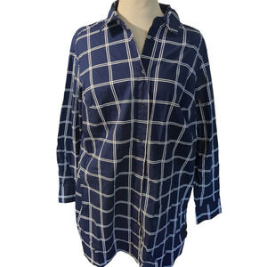 18W Jessica London blue white check plus size women's shirt #20